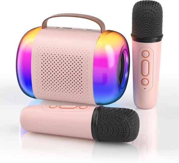 Mini Karaoke Machine for Kids Adults with 2 Wireless Microphones Portable Bluetooth Speaker