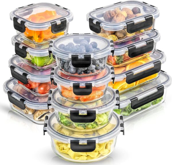 JoyJolt 24pc(12 Airtight, Freezer Safe Food Storage Containers and 12 Lids)