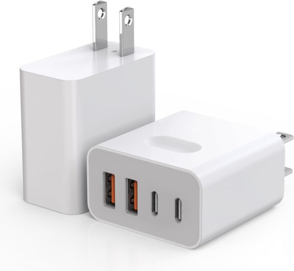 USB C Charger Block, 2Pack 4-Port USB C Wall Charger Dual Port PD Plug Adapter+QC