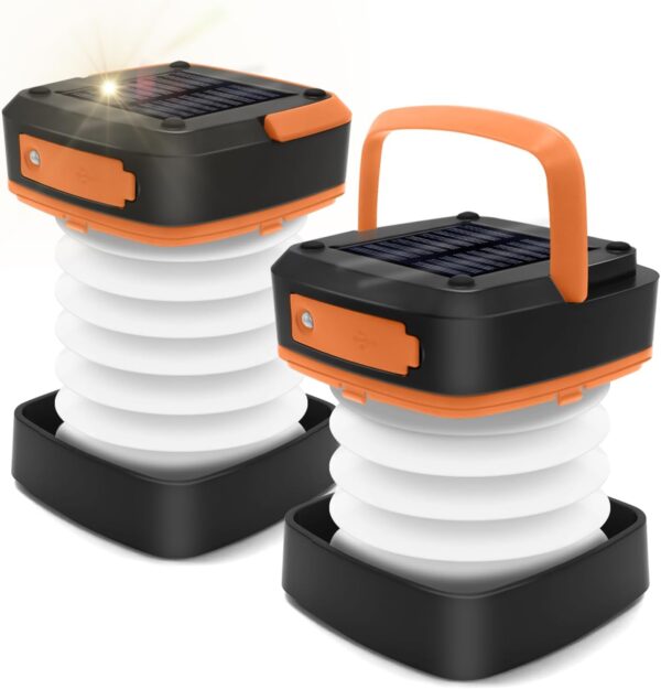 Folding Solar Camping Lantern Flashlights, DIBMS Mini Collapsible USB Rechargeable Waterproof