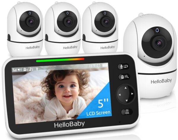 15% Off Limited time Deals, HelloBaby HB6550 5" Baby Monitor 4 Cameras No WiFi,