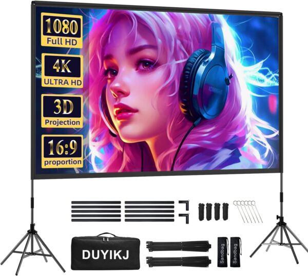 Projector Screen with Stand,DUYIKJ 120 inch Portable Outdoor Indoor Projector Screen