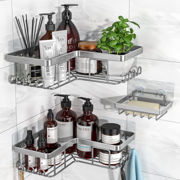 20% savings! Limited time Deal, YASONIC Corner Shower Caddy, 3-Pack Adhesive Shower Caddy with Soap Holder and 12 Hooks