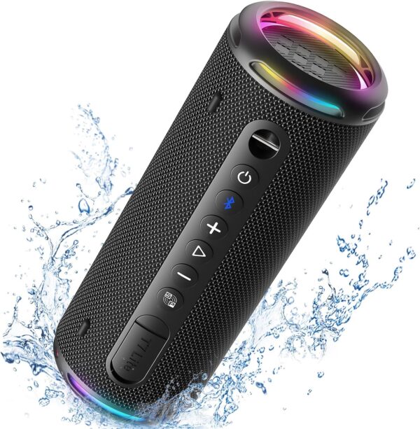 Portable Bluetooth Speaker, Enhanced Bass, Rainbow Light Show, 24H Playtime,