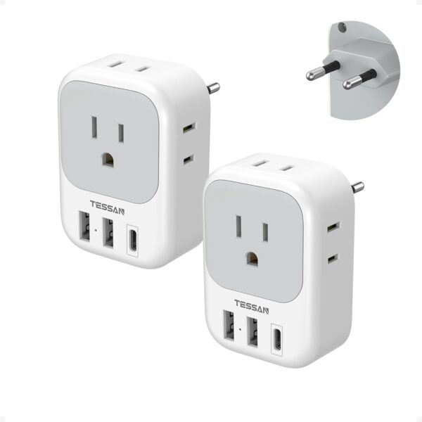 20% savings! Limited time Deal, European Travel Plug Adapter USB C, 2 Pack TESSAN US to Europe Plug