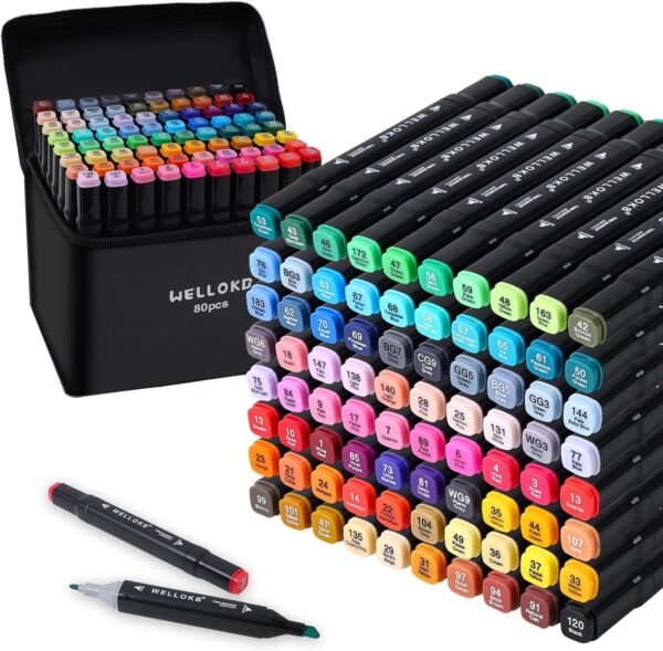 35% savings! Limited time Deal, Alcohol Markers, 80 Colors Dual Brush Tip Permanent Art Markers,