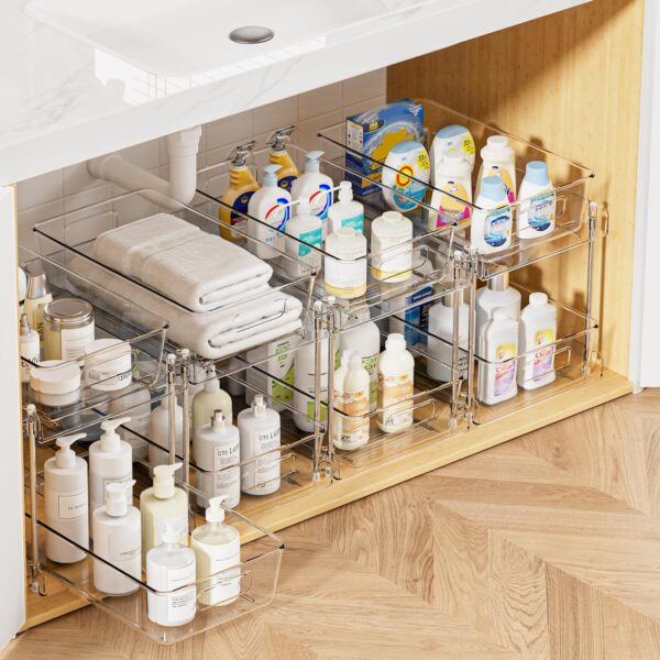 15% savings! Limited time Deal, Vtopmart 4 Pack Bathroom Organizer, 2 Tier Clear Under Sink Organizers